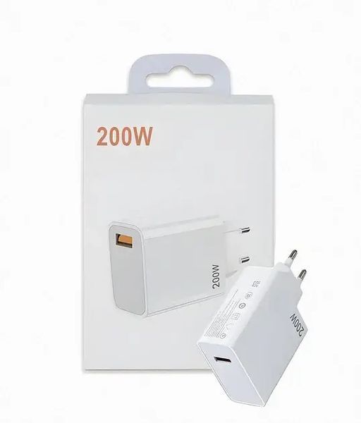 Блок живлення 200 W з кабелем Type-C потужний заряджання для телефона 2в1 200W фото