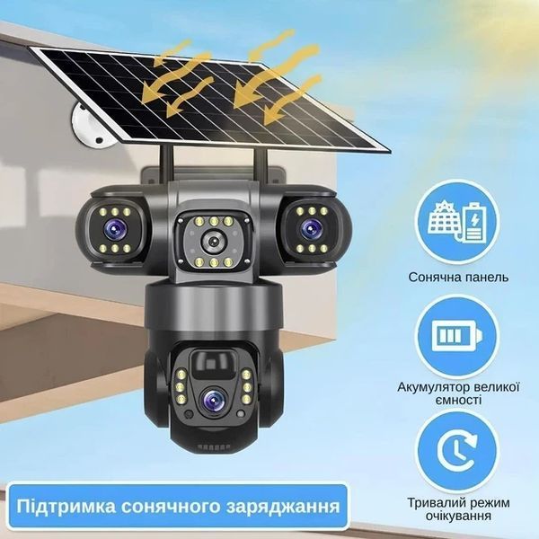 Вулична IP 4G камера відеоспостереження на сонячній панелі з трьома об'єктивами, V380 PRO S30-4G фото