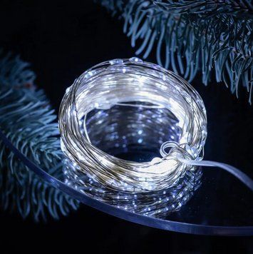Світлодіодна LED USB гірлянда на ялинку роса 20 метрів, холодний білий+пульт 20LCS фото