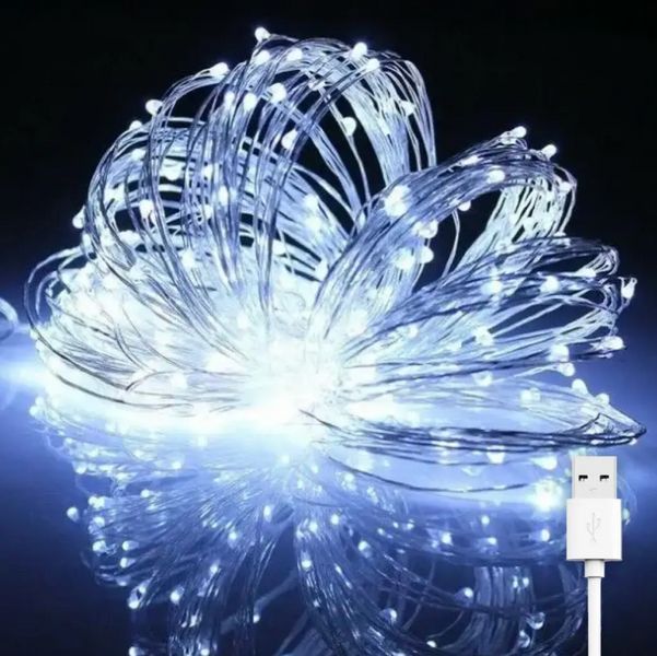 Світлодіодна LED USB гірлянда на ялинку роса 20 метрів, холодний білий+пульт 20LCS фото