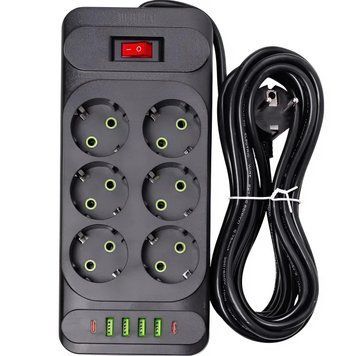 Подовжувач на 6 розеток + USB-порти, мережевий фільтр 2 м, Чорний F33U2M фото
