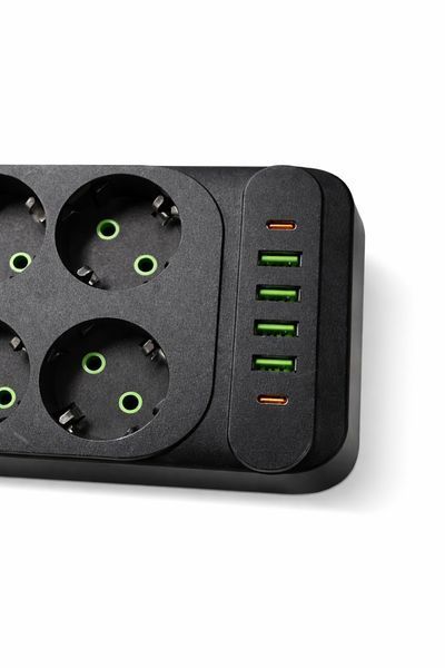 Подовжувач на 6 розеток + USB-порти, мережевий фільтр 2 м, Чорний F33U2M фото
