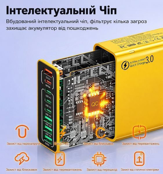 Зарядний пристрій BK329 150W на 8 портів (4 USB + 4 Type-C) з PD 3464 фото