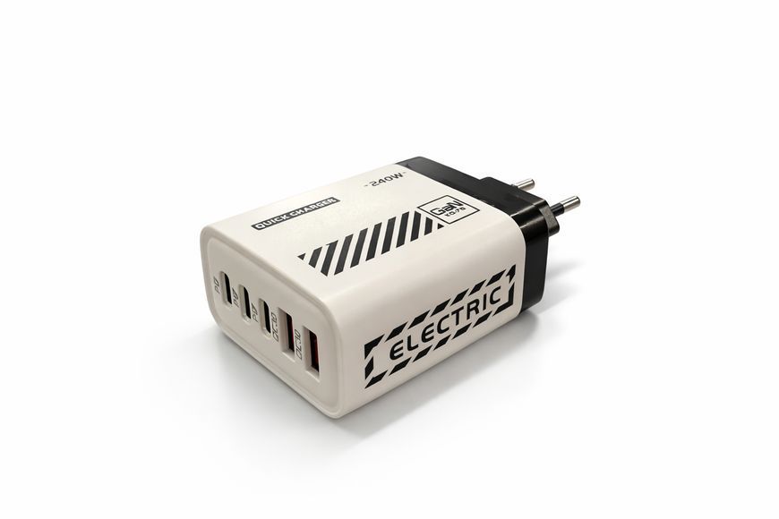 Універсальний блок живлення з швидкою зарядкою GaN 240W, 5 портів (2&times;USB + 3&times;Type-C, QC 3.0) 10479 фото