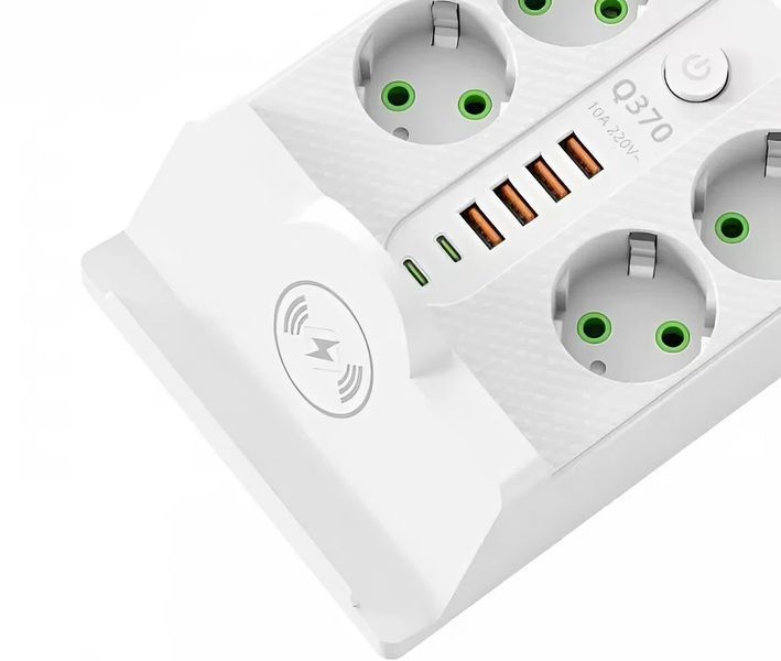 Сетевой удлинитель с беспроводной зарядкой на 5 метров (USB + Type-C), Белый Q370-5 фото