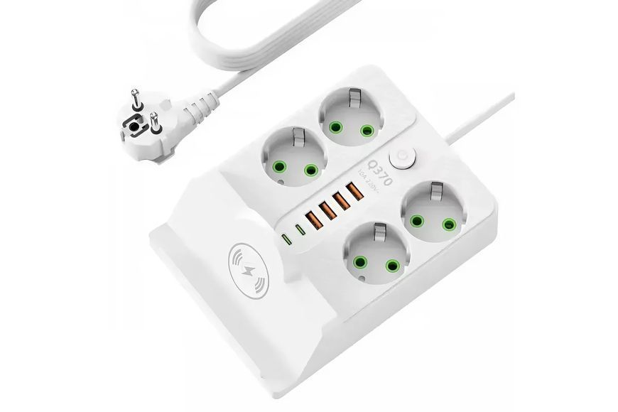 Сетевой удлинитель с беспроводной зарядкой на 5 метров (USB + Type-C), Белый Q370-5 фото
