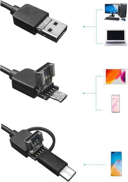 Камера ендоскоп 3в1 гнучкий 5 м USB-С для Android+PC з LED-підсвіткою 5570 фото