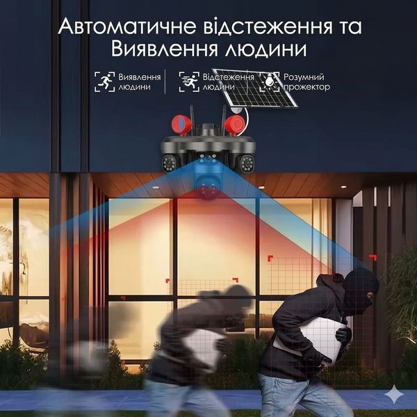 Уличная 4G камера видеонаблюдения с 3 поворотными объективами на солнечной батарее, V380 PRO 12МП, QC23 QC23 4G фото
