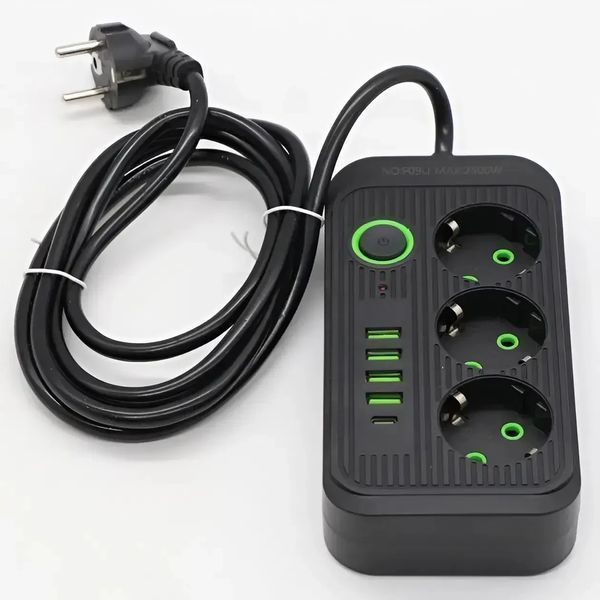 Мережевий фільтр-подовжувач на 3 розетки з USB, 6 метрів, Чорний F09U-Black6 фото