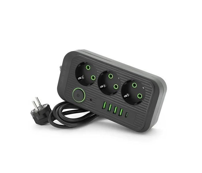 Мережевий фільтр-подовжувач на 3 розетки з USB, 6 метрів, Чорний F09U-Black6 фото