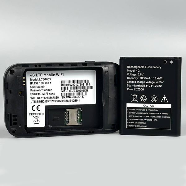 Портативний WiFi роутер, 4G LTE модем із SIM-картою, 3000 mAh, до 150 Мбіт/с LCD7003 фото