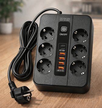 Мережевий фільтр-подовжувач на 6 розеток з USB, 3000 W, 2 метри, Чорний F542PD фото