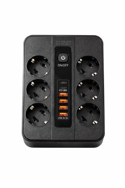 Мережевий фільтр-подовжувач на 6 розеток з USB, 3000 W, 2 метри, Чорний F542PD фото