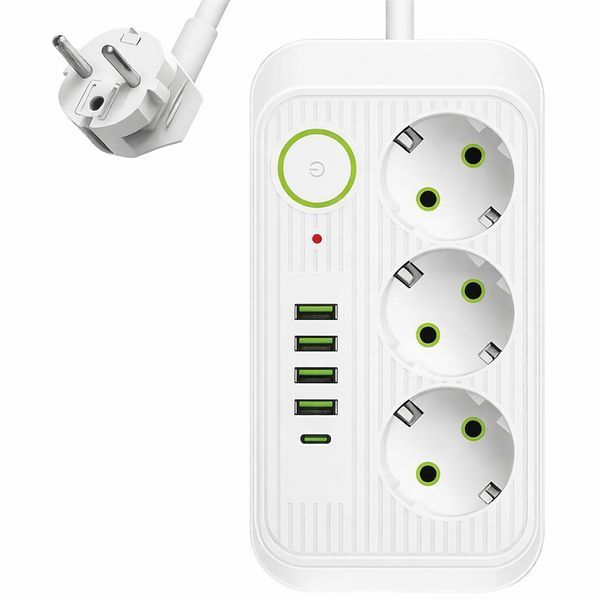 Мережевий подовжувач на 3 розетки (4USB + Type-C), 2500Вт з вимикачем, 3 метри F63m4uW фото