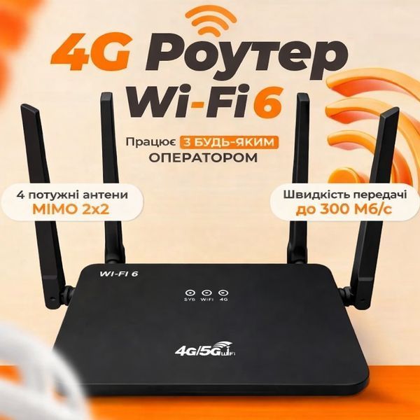 4G/5G маршрутизатор, Wifi роутер зі слотом для SIM-карти, 4 антени, до 300 Мбіт/с CP107BL фото