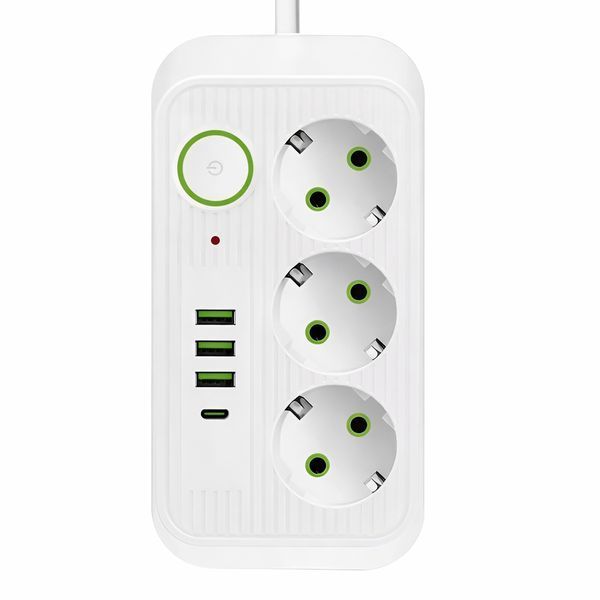 Подовжувач мережі Power Socket на 3 розетки з USB і Type-C, білий, 2,85 м F09U3M фото