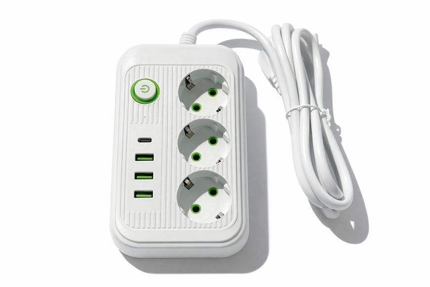 Подовжувач мережі Power Socket на 3 розетки з USB і Type-C, білий, 2,85 м F09U3M фото