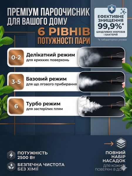 Універсальний портативний ручний пароочисник з насадками, Power Steam 2500 ST2500S фото