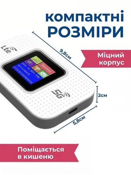 Портативний 4G/5G модем, мобільний Wi-Fi роутер з екраном Wireless MobilePro MF68E, Білий LCD7003W фото