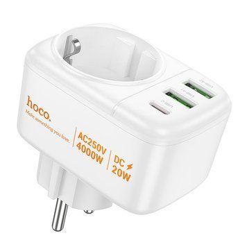Мережевий адаптер, розетка HOCO AC26 Changer 1-socket 2xUSB/Type-C/AC 20W/3A 75213 фото