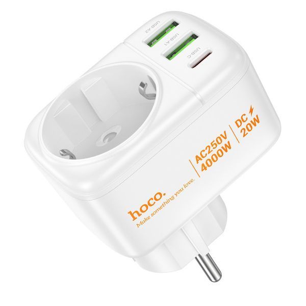 Мережевий адаптер, розетка HOCO AC26 Changer 1-socket 2xUSB/Type-C/AC 20W/3A 75213 фото