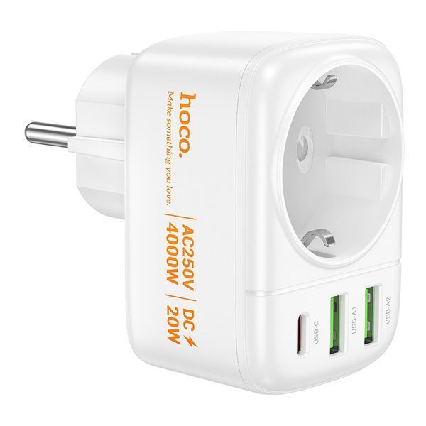 Мережевий адаптер, розетка HOCO AC26 Changer 1-socket 2xUSB/Type-C/AC 20W/3A 75213 фото