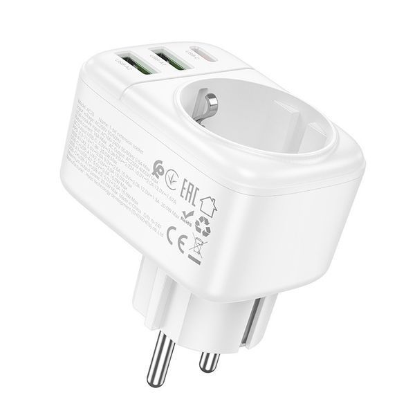 Мережевий адаптер, розетка HOCO AC26 Changer 1-socket 2xUSB/Type-C/AC 20W/3A 75213 фото