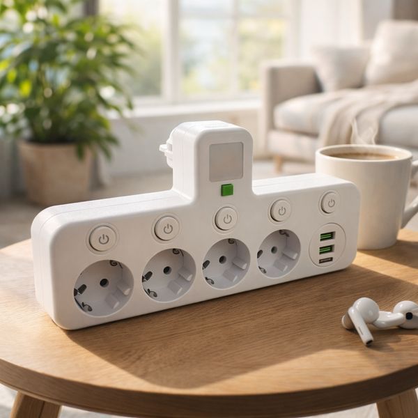 Мережевий фільтр на 4 розетки, подовжувач із USB-портами, 2500 Вт, Білий 8625T фото