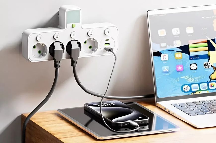 Мережевий фільтр на 4 розетки, подовжувач із USB-портами, 2500 Вт, Білий 8625T фото