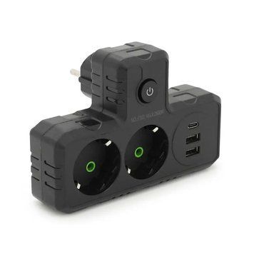 Мережевий фільтр, розгалужувач на 2 розетки з USB-портами, 2500 Вт, Чорний F303B фото