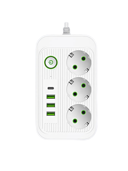 Мережевий фільтр Power Socket, подовжувач на 3 розетки з USB Type-C, переноска 1,85 метра, білий F09U фото