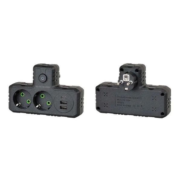 Мережевий фільтр, розгалужувач на 2 розетки з USB-портами, 2500 Вт, Чорний F303B фото