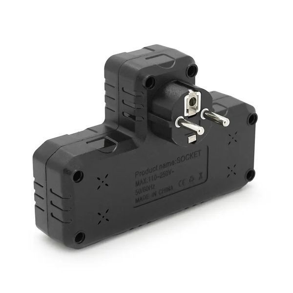 Мережевий фільтр, розгалужувач на 2 розетки з USB-портами, 2500 Вт, Чорний F303B фото