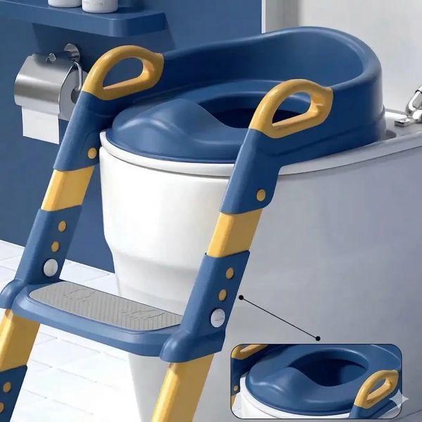 Дитячий стільчик, накладка на унітаз зі сходинками та ручками, Синій CHB1 фото